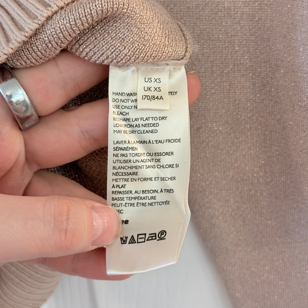 Free People Starry Night Rose Gold Pink Shimmer Mock Neck Sweater - Women’s XS - Picture 6 of 7